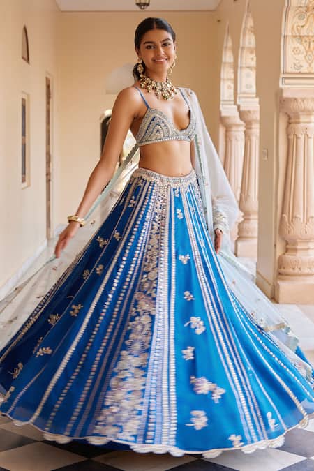 Buy Osaa By Adarsh Blue Organza Aari Work, French Knots, Floral Vine Embroidered Lehenga Set Online at Aza Fashions Buy_Osaa By Adarsh_Blue Organza Aari Work, French Knots, Floral Vine Embroidered Lehenga Set _Online_at_Aza_Fashions