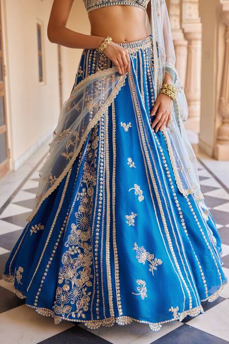 Shop Osaa By Adarsh Blue Organza Aari Work, French Knots, Floral Vine Embroidered Lehenga Set Online at Aza Fashions Shop_Osaa By Adarsh_Blue Organza Aari Work, French Knots, Floral Vine Embroidered Lehenga Set _Online_at_Aza_Fashions