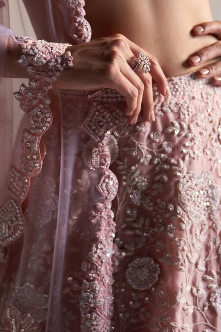 Osaa By Adarsh Pink Organza Sequins, Embroidery Zardozi Floral Vine Lehenga Set Online at Aza Fashions Osaa By Adarsh_Pink Organza Sequins, Embroidery Zardozi Floral Vine Lehenga Set _Online_at_Aza_Fashions