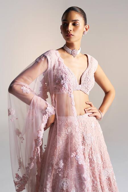 Shop Osaa By Adarsh Pink Organza Sequins, Embroidery Zardozi Floral Vine Lehenga Set Online at Aza Fashions Shop_Osaa By Adarsh_Pink Organza Sequins, Embroidery Zardozi Floral Vine Lehenga Set _Online_at_Aza_Fashions
