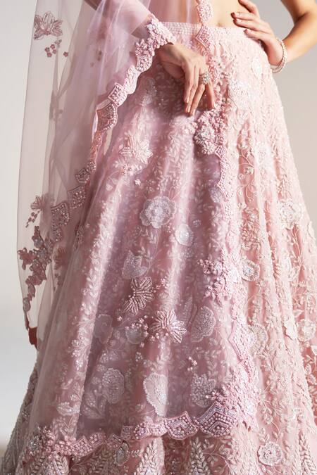 Buy Osaa By Adarsh Pink Organza Sequins, Embroidery Zardozi Floral Vine Lehenga Set Buy_Osaa By Adarsh_Pink Organza Sequins, Embroidery Zardozi Floral Vine Lehenga Set