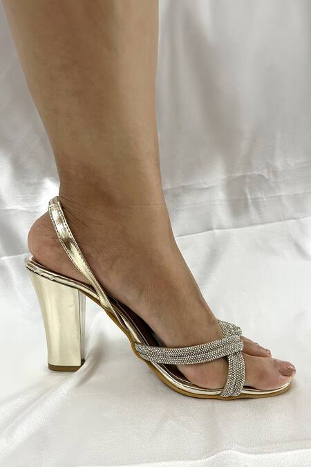 Shop Ciel Gold Rhinestones The Leona Embellished Heels Online at Aza Fashions Shop_Ciel_Gold Rhinestones The Leona Embellished Heels _Online_at_Aza_Fashions