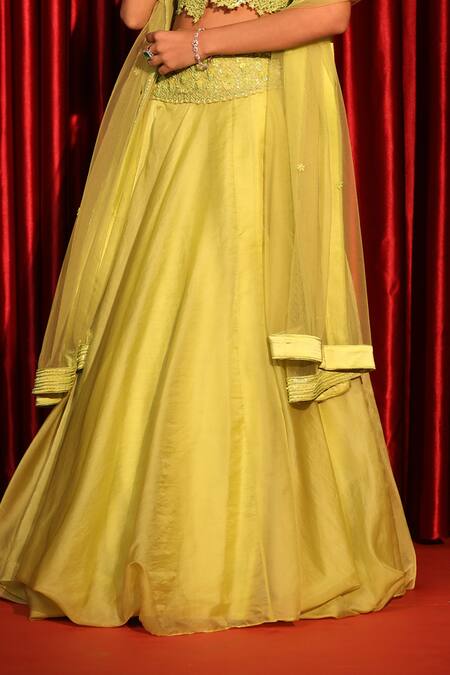 Buy Swati Wadhwani Couture Yellow Organza, Net Embroidery Halter Neck Floral Hand Lehenga Set Buy_Swati Wadhwani Couture_Yellow Organza, Net Embroidery Halter Neck Floral Hand Lehenga Set