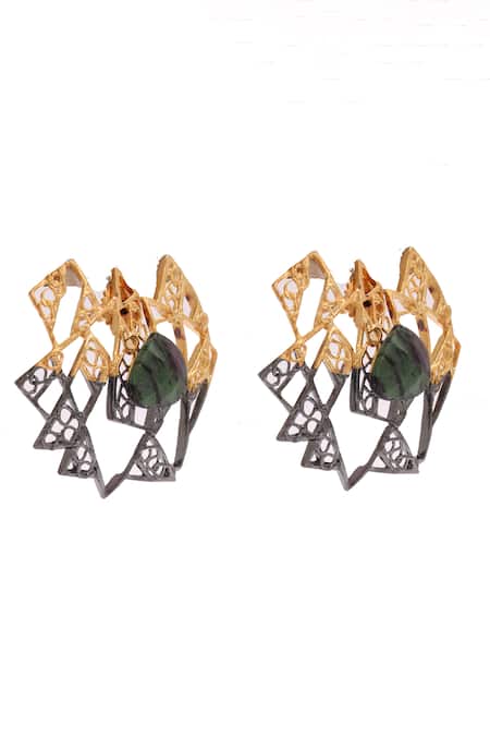 Buy_Trupti Mohta_Gold Plated Stones And Rhodium Triangle Stud Earrings _Online_at_Aza_Fashions
