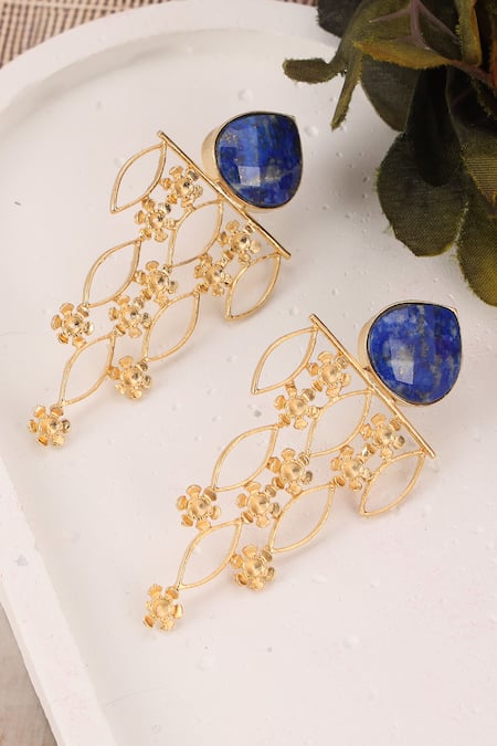 Shop_Trupti Mohta_Blue Lapis Stone Love Earrings _at_Aza_Fashions