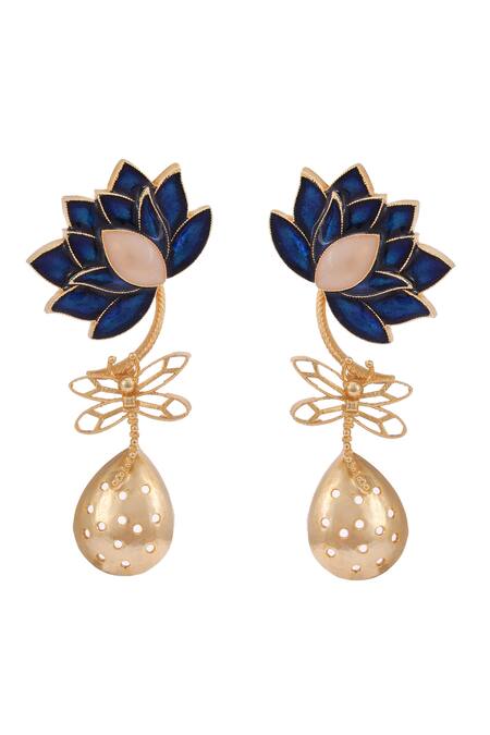 Trupti Mohta_Blue Embroidery Midnight Enamelled Drop Earrings _Online_at_Aza_Fashions