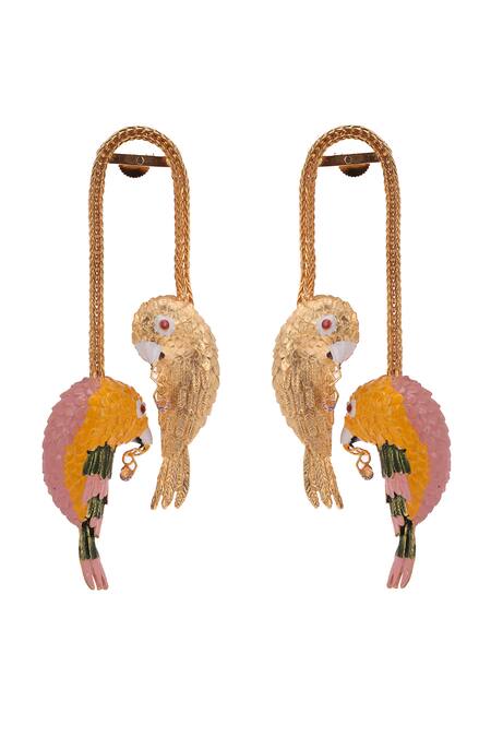 Buy_Trupti Mohta_Gold Plated Enamelled Soaring Affection Parakeet Earrings _Online_at_Aza_Fashions