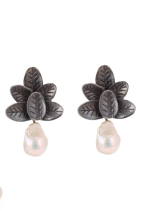 Buy_Trupti Mohta_Gray Pearls Rhodium Plated Drop Earrings _Online_at_Aza_Fashions