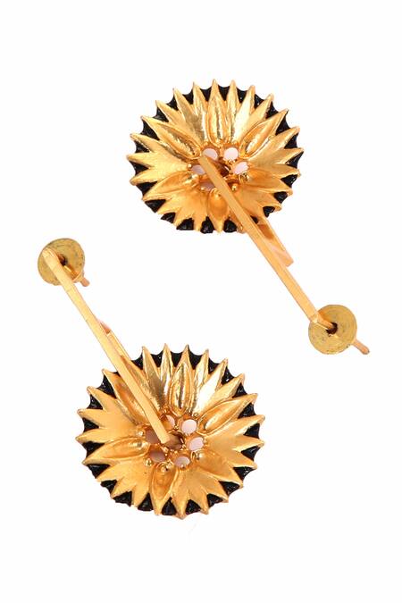 Trupti Mohta_Black Beguiling Petal Blossom Drop Earrings _Online_at_Aza_Fashions