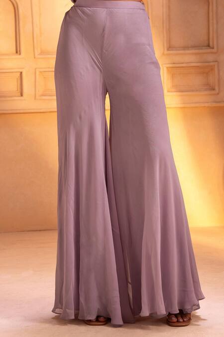 Maisolos_Purple Georgette Embroidery Split Cutdana Floral Peplum Jacket And Sharara Set _Online_at_Aza_Fashions