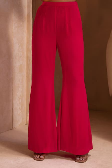 Maisolos_Pink Georgette Flora Split V Neck Embroidered Peplum Jacket And Sharara Set _Online_at_Aza_Fashions