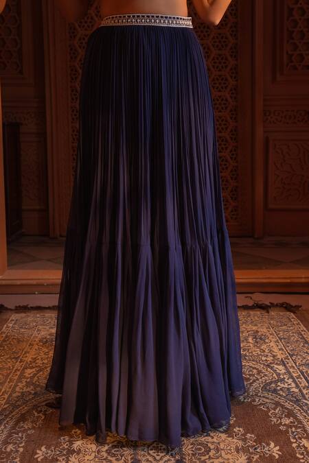 Maisolos Blue Net, Georgette Rosa Square Neck Embroidered Blouse And Pleated Lehenga Set Online at Aza Fashions Maisolos_Blue Net, Georgette Rosa Square Neck Embroidered Blouse And Pleated Lehenga Set _Online_at_Aza_Fashions