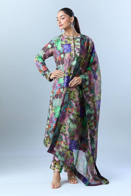 Buy Anamika Khanna Black Sequin, Tassel, Bead, Botanical Round Print Kurta Set Online at Aza Fashions Buy_Anamika Khanna_Black Sequin, Tassel, Bead, Botanical Round Print Kurta Set_Online_at_Aza_Fashions