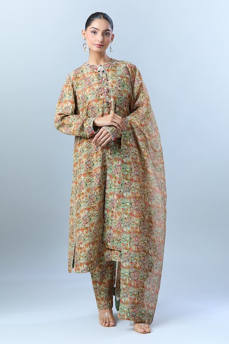 Buy Anamika Khanna Beige Cotton Beads, Sequins Round Neck Abstract Geometric Print Kurta Set Online at Aza Fashions Buy_Anamika Khanna_Beige Cotton Beads, Sequins Round Neck Abstract Geometric Print Kurta Set _Online_at_Aza_Fashions