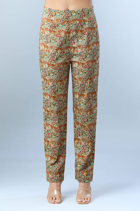 Shop Anamika Khanna Beige Cotton Beads, Sequins Round Neck Abstract Geometric Print Kurta Set Online at Aza Fashions Shop_Anamika Khanna_Beige Cotton Beads, Sequins Round Neck Abstract Geometric Print Kurta Set _Online_at_Aza_Fashions