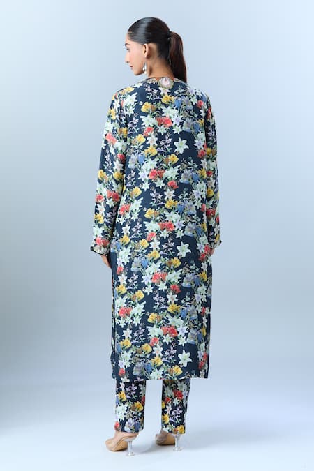 Shop Anamika Khanna Black Sequin, Tassel, Bead, Botanical Round Print Straight Kurta Set at Aza Fashions Shop_Anamika Khanna_Black Sequin, Tassel, Bead, Botanical Round Print Straight Kurta Set_at_Aza_Fashions