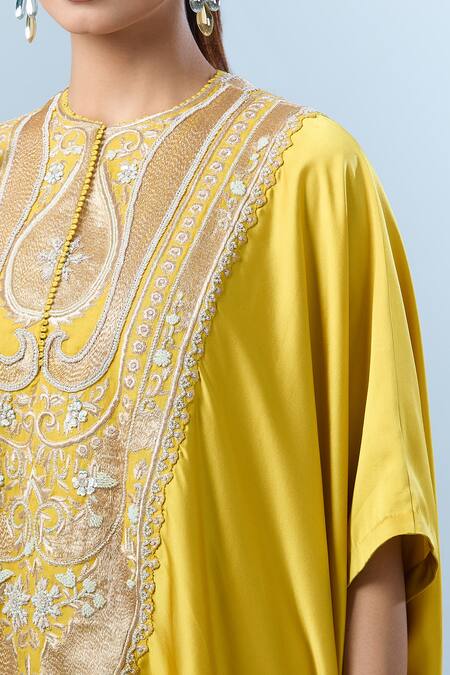 Buy Anamika Khanna Yellow Floral, Sequin, Aari, Bead Round Embroidered Kaftan With Skirt Online at Aza Fashions Buy_Anamika Khanna_Yellow Floral, Sequin, Aari, Bead Round Embroidered Kaftan With Skirt_Online_at_Aza_Fashions