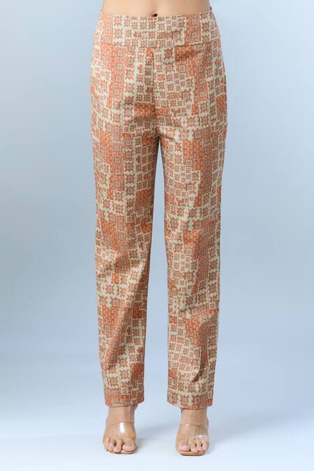 Buy Anamika Khanna Beige Cotton Beads, Sequins Round Neck Geometric Print Kurta Set Buy_Anamika Khanna_Beige Cotton Beads, Sequins Round Neck Geometric Print Kurta Set