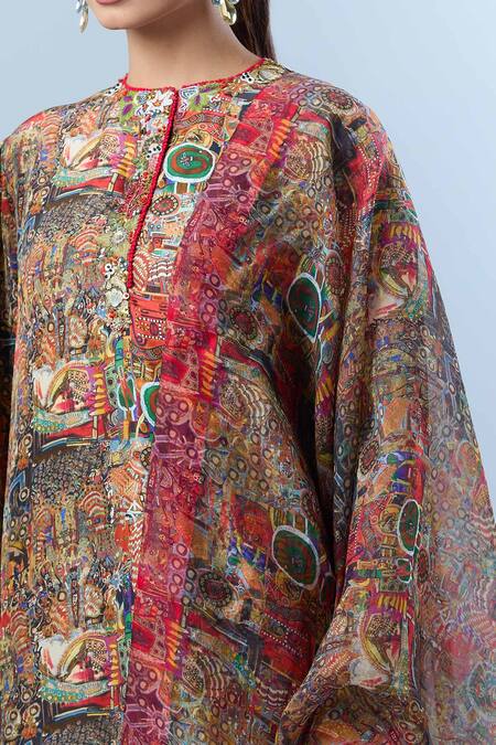 Anamika Khanna Multi Color Cotton Beads, Sequins Round Neck Abstract Floral Print Kurta Set Online at Aza Fashions Anamika Khanna_Multi Color Cotton Beads, Sequins Round Neck Abstract Floral Print Kurta Set _Online_at_Aza_Fashions