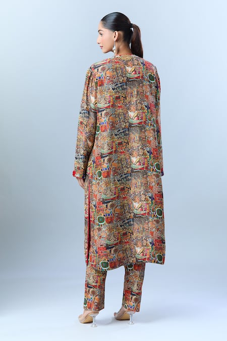 Shop Anamika Khanna Multi Color Cotton Beads, Sequins Round Neck Abstract Floral Print Kurta Set at Aza Fashions Shop_Anamika Khanna_Multi Color Cotton Beads, Sequins Round Neck Abstract Floral Print Kurta Set _at_Aza_Fashions