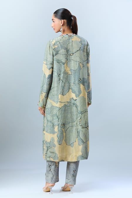 Shop Anamika Khanna Beige Floral, Sequin, Tassel, Bead Round Embroidered Neck Printed Kurta Set at Aza Fashions Shop_Anamika Khanna_Beige Floral, Sequin, Tassel, Bead Round Embroidered Neck Printed Kurta Set_at_Aza_Fashions