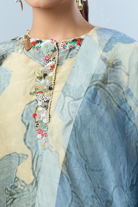 Buy Anamika Khanna Beige Floral, Sequin, Tassel, Bead Round Embroidered Neck Printed Kurta Set Online at Aza Fashions Buy_Anamika Khanna_Beige Floral, Sequin, Tassel, Bead Round Embroidered Neck Printed Kurta Set_Online_at_Aza_Fashions