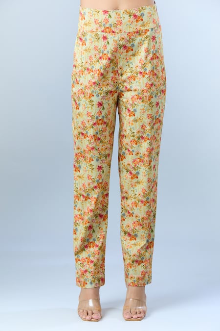 Buy_Anamika Khanna_Cream Cotton Sequins, Beads Round Neck Blossom Print Kurta Set _Online_at_Aza_Fashions