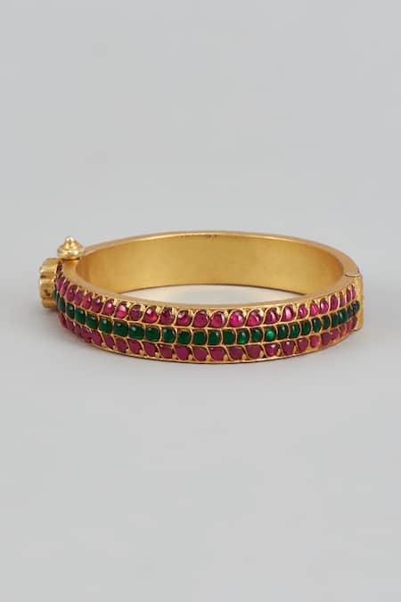 Karisa Designs_Red Stones Floral Kundan Embellished Bangle _Online_at_Aza_Fashions