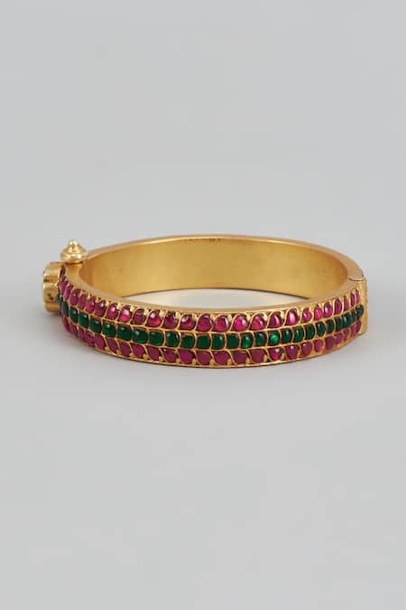Shop_Karisa Designs_Red Stones Floral Kundan Embellished Bangle _at_Aza_Fashions