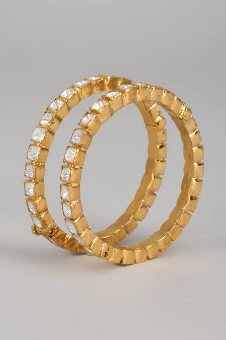 Karisa Designs White Moissanite Polki Akina Embellished Bangles-Set of 2 Online at Aza Fashions Karisa Designs_White Moissanite Polki Akina Embellished Bangles-Set of 2 _Online_at_Aza_Fashions