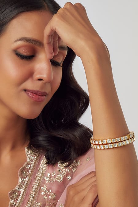 Karisa Designs Akina Moissanite Polki Embellished Bangles-Set of 2 