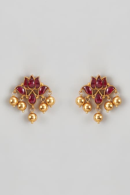 Karisa Designs Red Kundan Stones Kamal Embellished Lotus Earrings 