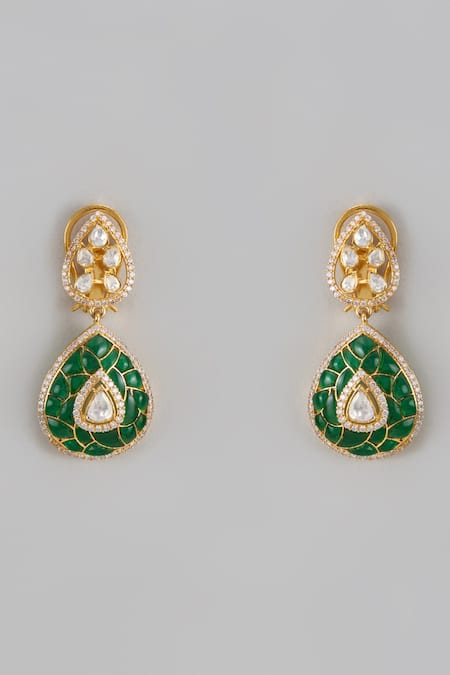 Shop Karisa Designs Green Crystals, Stones Embellished Drop Pattern Earrings at Aza Fashions Shop_Karisa Designs_Green Crystals, Stones Embellished Drop Pattern Earrings _at_Aza_Fashions