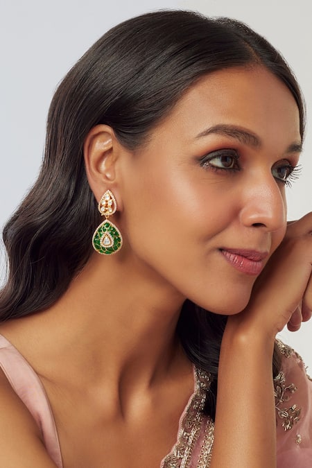 Karisa Designs Stone Embellished Drop Pattern Earrings 
