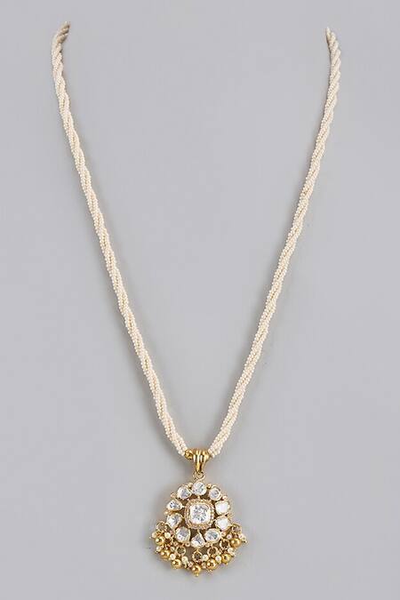 Shop Karisa Designs White Floral Moissanite Pendant Necklace at Aza Fashions Shop_Karisa Designs_White Floral Moissanite Pendant Necklace _at_Aza_Fashions