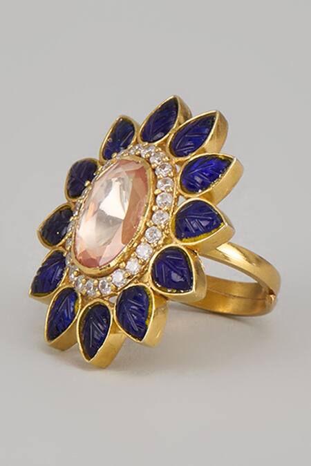 Karisa Designs Blue Metallic Thread, Stones Gold Moissanite Polki Embellished Ring Online at Aza Fashions Karisa Designs_Blue Metallic Thread, Stones Gold Moissanite Polki Embellished Ring _Online_at_Aza_Fashions