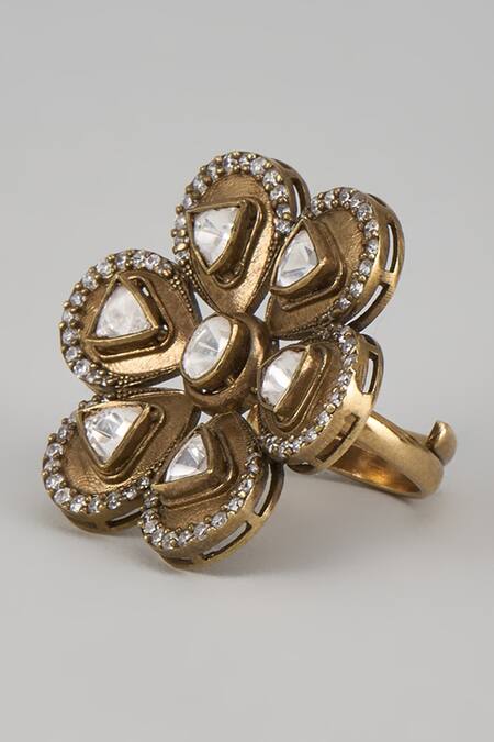 Karisa Designs White Cubic Zirconia, Moissanite Marisa Victorian Floral Embellished Ring Online at Aza Fashions Karisa Designs_White Cubic Zirconia, Moissanite Marisa Victorian Floral Embellished Ring _Online_at_Aza_Fashions