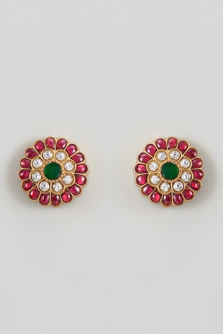 Shop Karisa Designs Red Stones Semi Precious Stud Earrings at Aza Fashions Shop_Karisa Designs_Red Stones Semi Precious Stud Earrings _at_Aza_Fashions