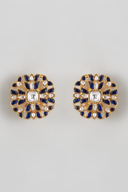 Karisa Designs Kundan & Onyx Beaded Stud Earrings 