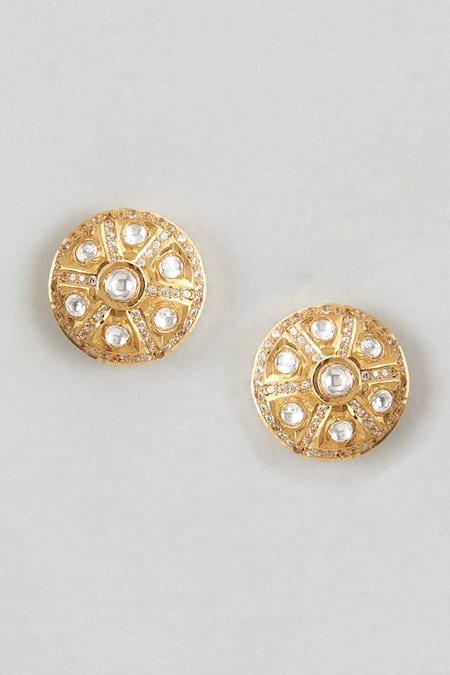 Shop Karisa Designs White Moissanite Polki Victorian Embellished Studs at Aza Fashions Shop_Karisa Designs_White Moissanite Polki Victorian Embellished Studs _at_Aza_Fashions