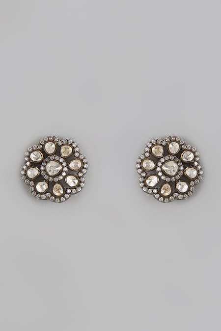 Shop Karisa Designs White Moissanite Polki Embellished Stud Earrings at Aza Fashions Shop_Karisa Designs_White Moissanite Polki Embellished Stud Earrings _at_Aza_Fashions