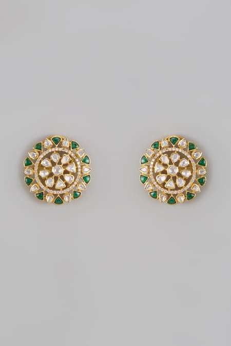 Shop Karisa Designs White Cut Work, Crystals, Studs Floral Moissanite Earrings at Aza Fashions Shop_Karisa Designs_White Cut Work, Crystals, Studs Floral Moissanite Earrings _at_Aza_Fashions