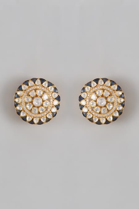 Shop_Karisa Designs_White Cubic Zirconia, Semi Precious Stones, Moissanite Aisha Embellished Studs _at_Aza_Fashions