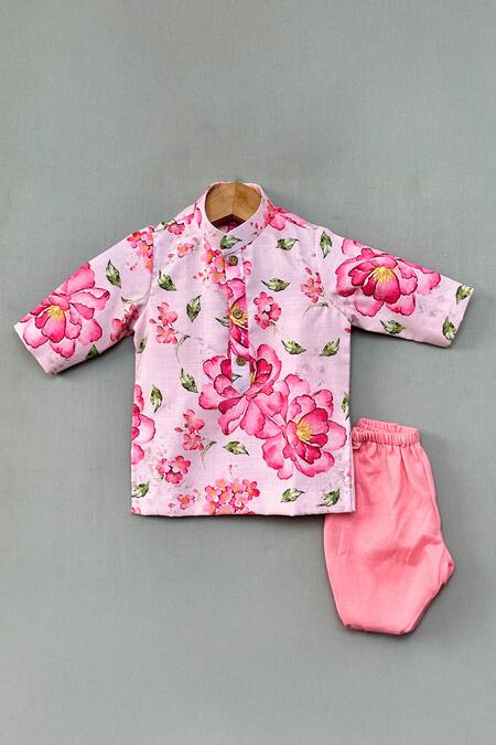 Label Neeti Pink Linen, Cotton Floral Print Kurta Set Online at Aza Fashions Label Neeti_Pink Linen, Cotton Floral Print Kurta Set _Online_at_Aza_Fashions