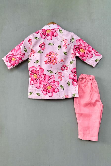 Shop Label Neeti Pink Linen, Cotton Floral Print Kurta Set at Aza Fashions Shop_Label Neeti_Pink Linen, Cotton Floral Print Kurta Set _at_Aza_Fashions