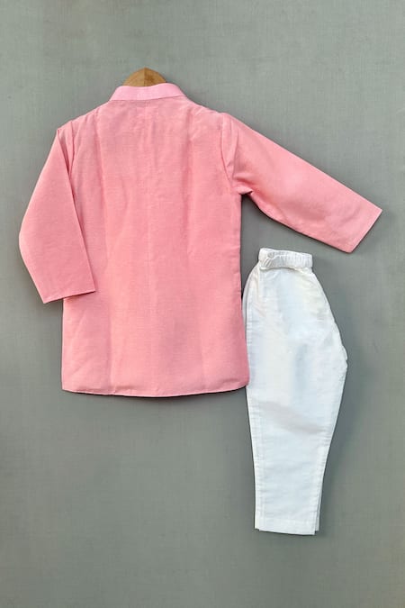 Shop Label Neeti White Cotton, Silk Sequins, Embroidery Pink Butterfly Kurta Set at Aza Fashions Shop_Label Neeti_White Cotton, Silk Sequins, Embroidery Pink Butterfly Kurta Set _at_Aza_Fashions