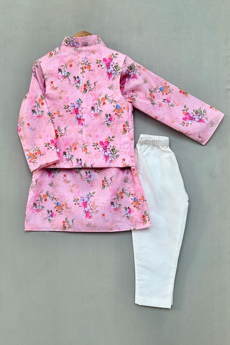 Shop Label Neeti Pink , Satin Bloom Print Kurta Set at Aza Fashions Shop_Label Neeti_Pink , Satin Bloom Print Kurta Set _at_Aza_Fashions