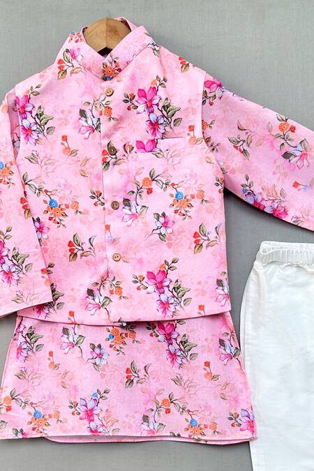 Label Neeti Pink , Satin Bloom Print Kurta Set Online at Aza Fashions Label Neeti_Pink , Satin Bloom Print Kurta Set _Online_at_Aza_Fashions