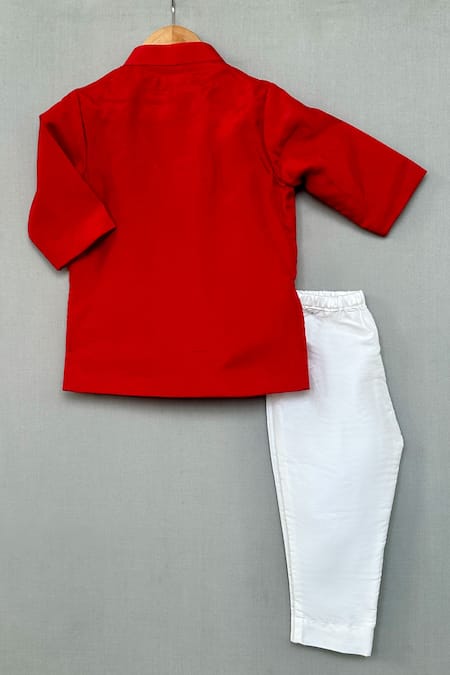 Shop Label Neeti White Cotton, Silk Sequins Red Heart Embroidered Kurta Set at Aza Fashions Shop_Label Neeti_White Cotton, Silk Sequins Red Heart Embroidered Kurta Set _at_Aza_Fashions