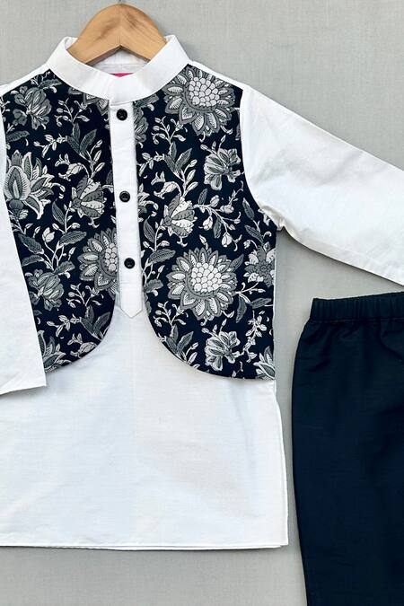 Label Neeti_White , Silk, Lining Floral Placement Print Kurta Set _Online_at_Aza_Fashions